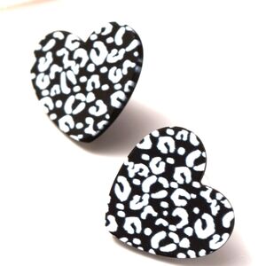Black Leopard Heart Earrings